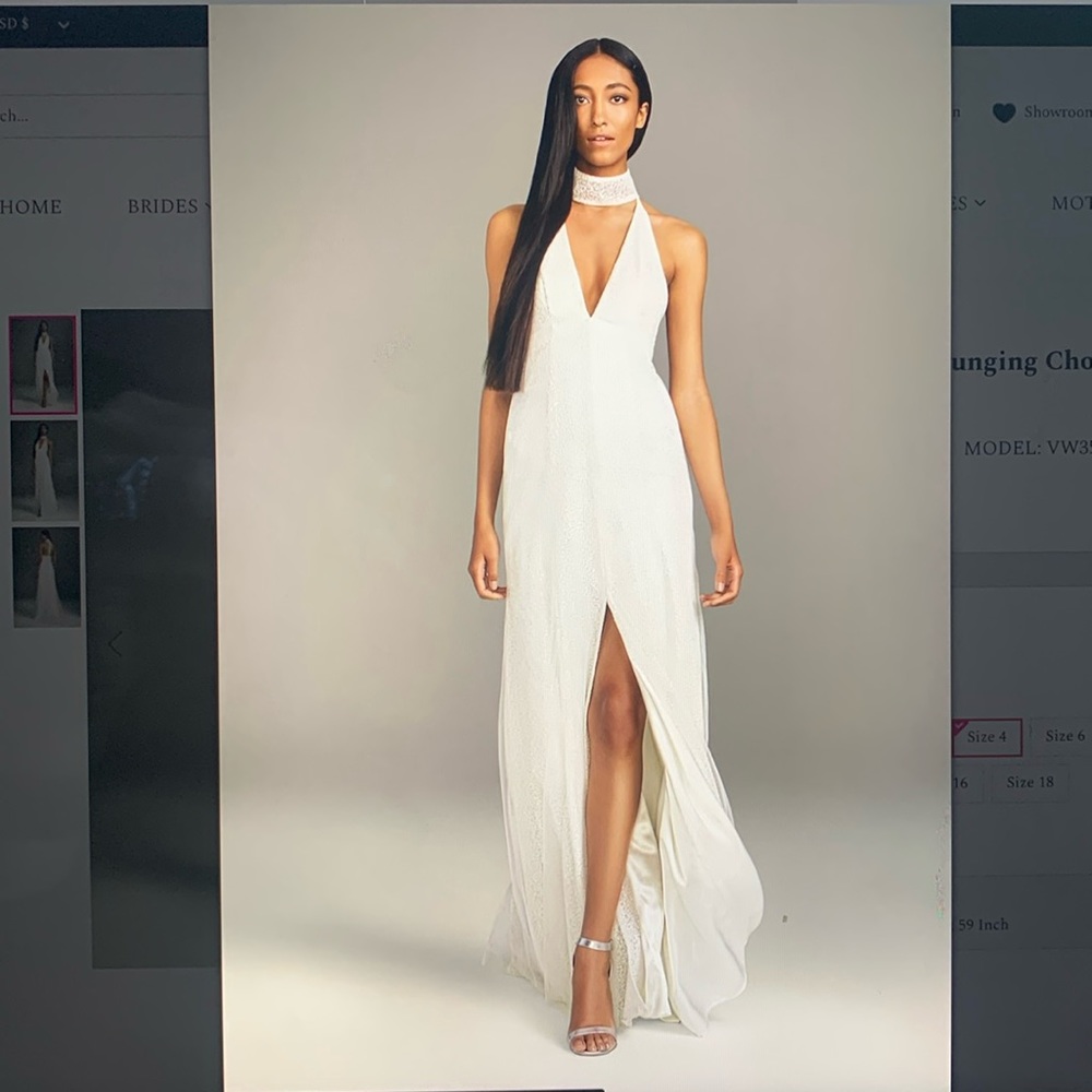 Brand New W/Tags…. Vera Wang High Slit Gown W/Plunging Chocker Neck. Size 4